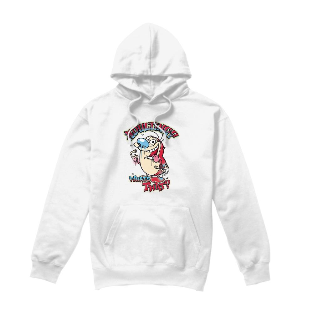 White - Front - Ren & Stimpy Mens Adulting Whats That? Hoodie