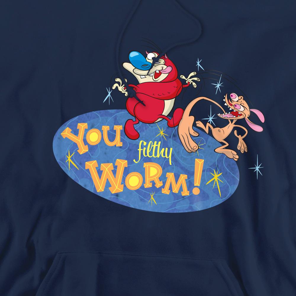 Navy - Pack Shot - Ren & Stimpy Mens You Filthy Worm! Hoodie