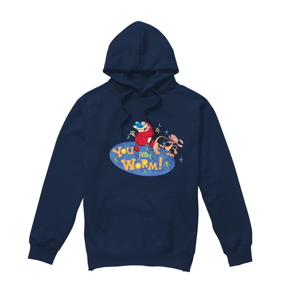 Navy - Front - Ren & Stimpy Mens You Filthy Worm! Hoodie