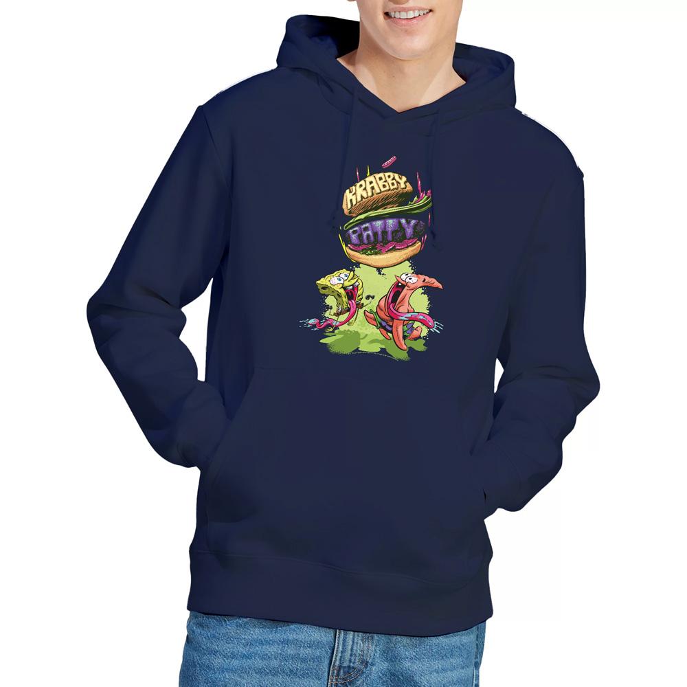 Navy - Lifestyle - SpongeBob SquarePants Mens Krabby Patty From The Sky Hoodie
