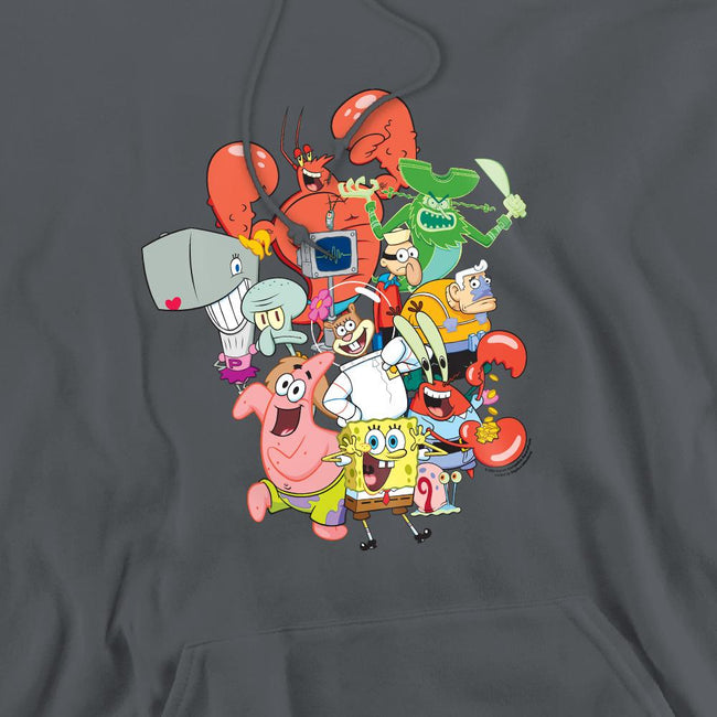 Charcoal - Side - SpongeBob SquarePants Mens The Whole Gang Hoodie
