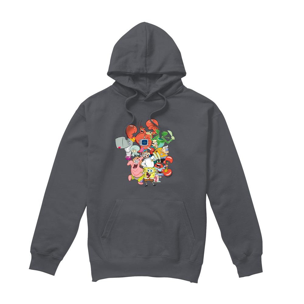 Charcoal - Front - SpongeBob SquarePants Mens The Whole Gang Hoodie