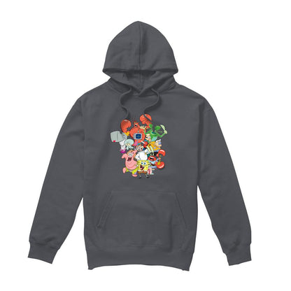 Charcoal - Front - SpongeBob SquarePants Mens The Whole Gang Hoodie