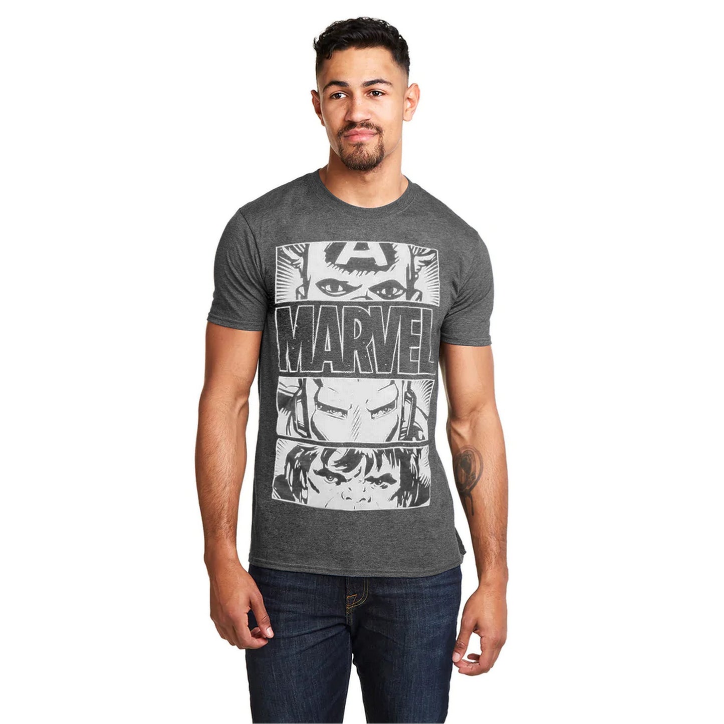 Dark Heather - Side - Marvel Mens Heroes Eyes Light T-Shirt