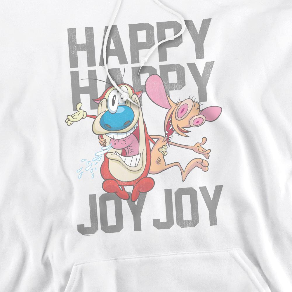 White - Side - Ren & Stimpy Mens Happy Happy Joy Joy Hoodie