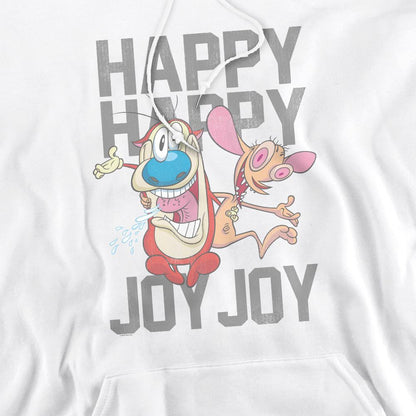 White - Side - Ren & Stimpy Mens Happy Happy Joy Joy Hoodie