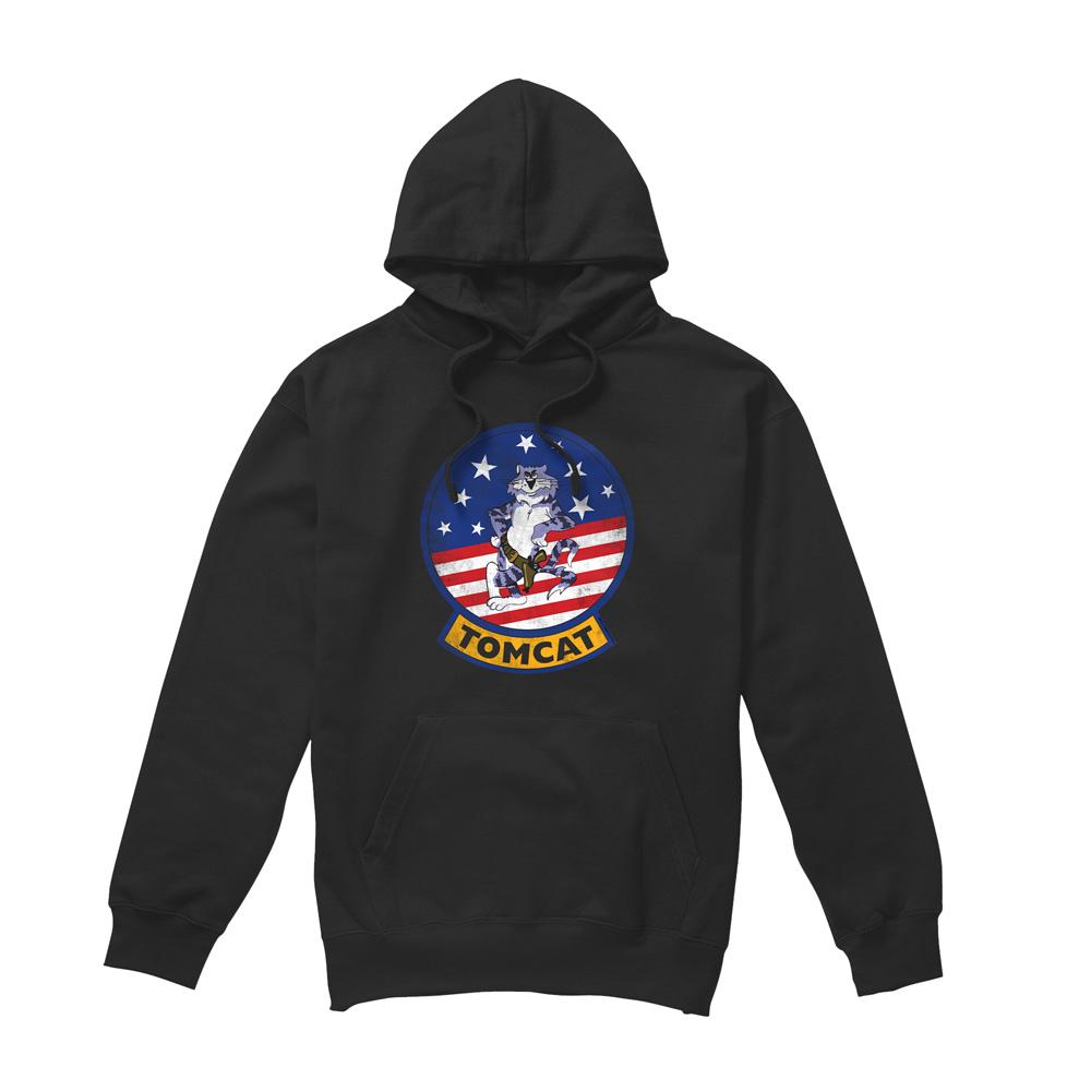 Black - Front - Top Gun Mens Tomcat Logo Hoodie