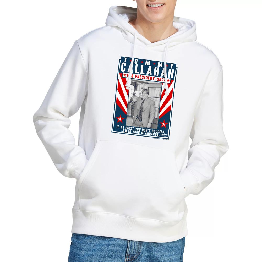 White - Lifestyle - Tommy Boy Mens Callahan For President 2024 Lower Your Standards Hoodie