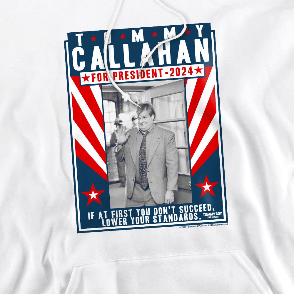 White - Pack Shot - Tommy Boy Mens Callahan For President 2024 Lower Your Standards Hoodie