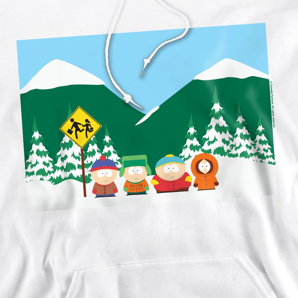 White - Side - South Park Mens Bus Stop Hoodie