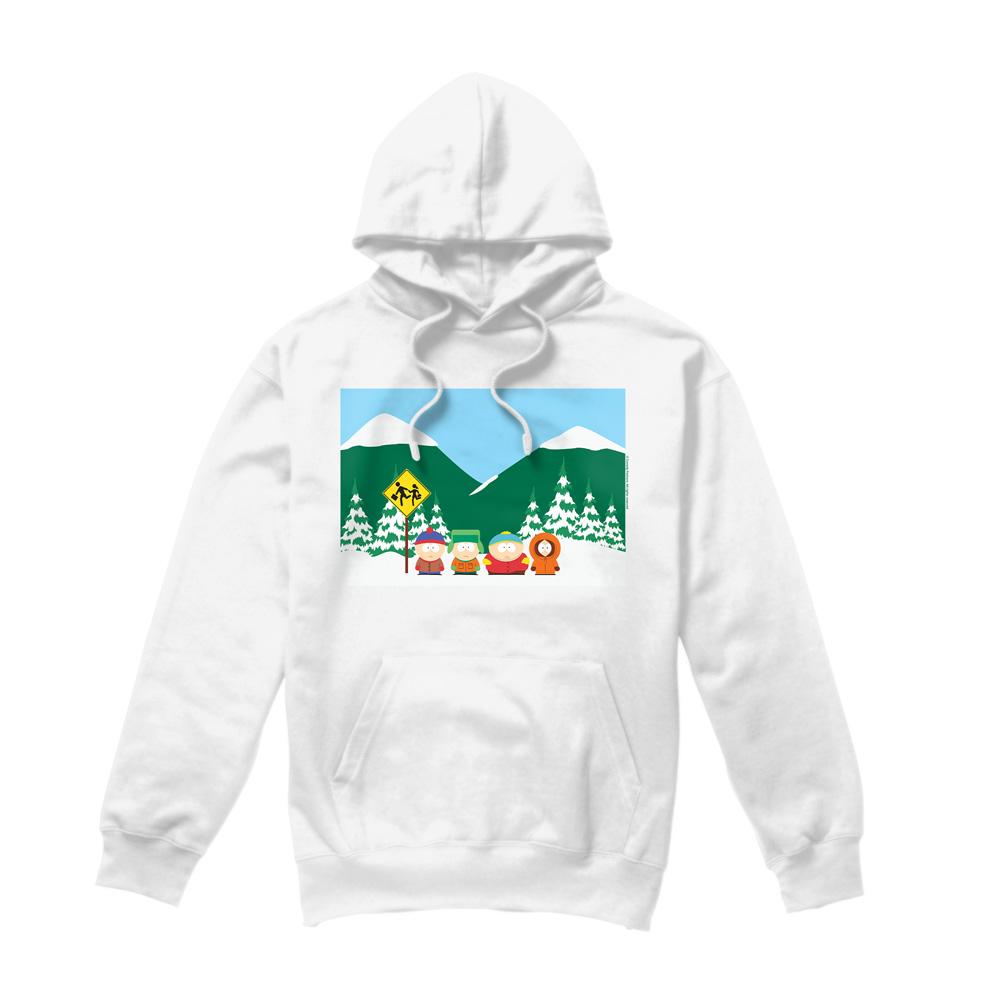White - Front - South Park Mens Bus Stop Hoodie