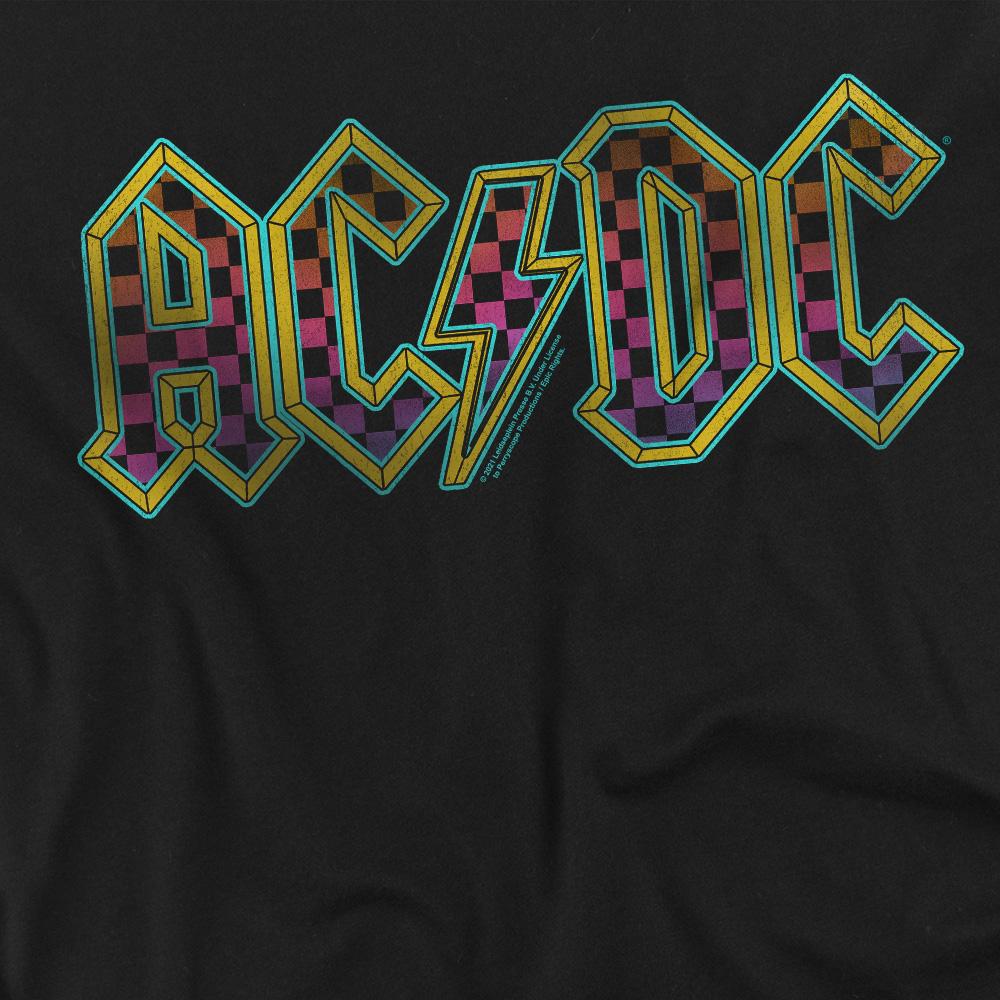 Black - Back - AC-DC Unisex Adult Checkerboard Gradient Logo T-Shirt