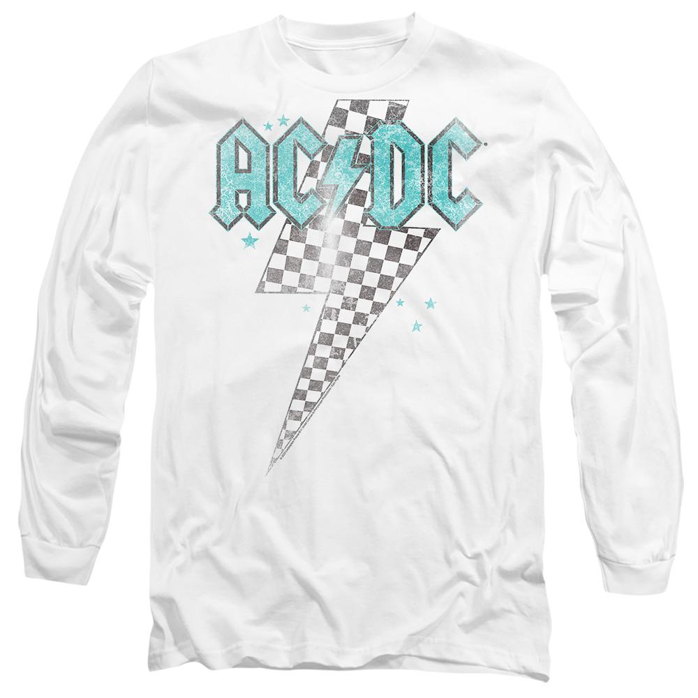 White - Side - AC-DC Unisex Adult Skewed Checkerboard Bolt T-Shirt