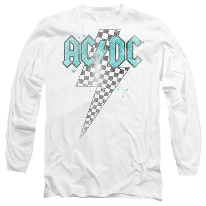 White - Side - AC-DC Unisex Adult Skewed Checkerboard Bolt T-Shirt