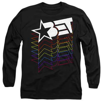 Black - Side - BET Unisex Adult Cascading Rainbow Logo T-Shirt