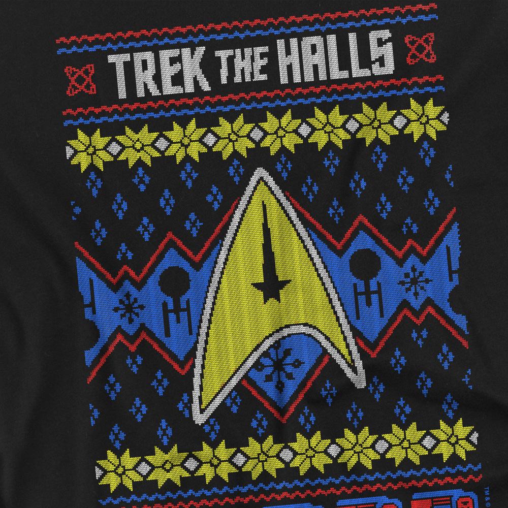Black - Side - Star Trek Unisex Adult Trek the Halls Ugly Christmas T-Shirt