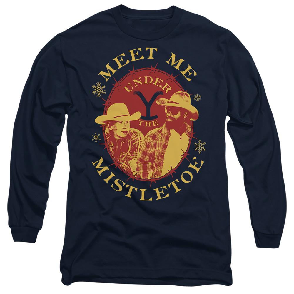 Navy - Side - Yellowstone Unisex Adult Meet Me Under The Mistletoe Christmas T-Shirt
