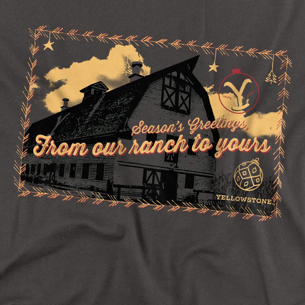 Charcoal - Back - Yellowstone Unisex Adult Seasons Greetings From The Yellowstone Christmas T-Shirt