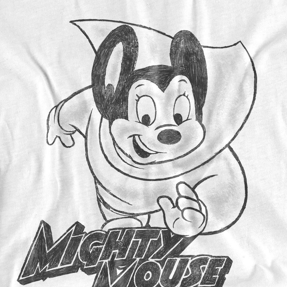 White - Back - Mighty Mouse Unisex Adult Mighty Sketch T-Shirt