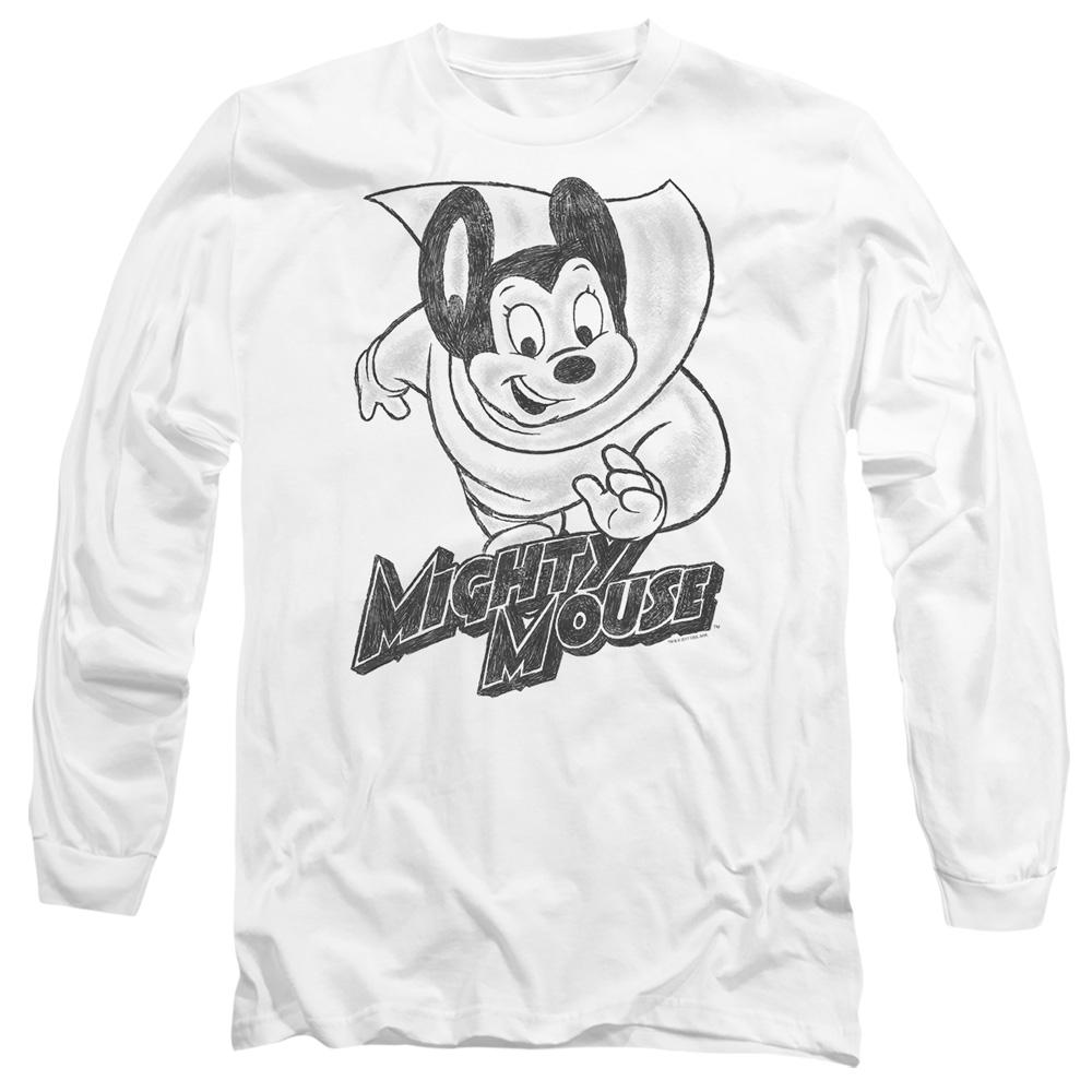 White - Side - Mighty Mouse Unisex Adult Mighty Sketch T-Shirt