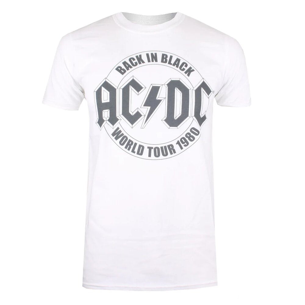 White - Front - AC-DC Mens Back In Black Emblem T-Shirt