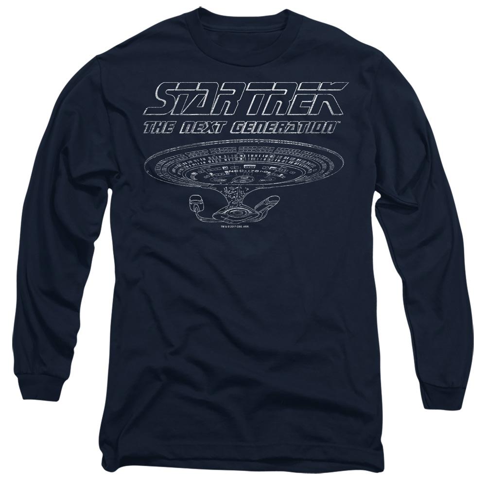 Navy - Side - Star Trek Unisex Adult The Next Generation Enterprise T-Shirt
