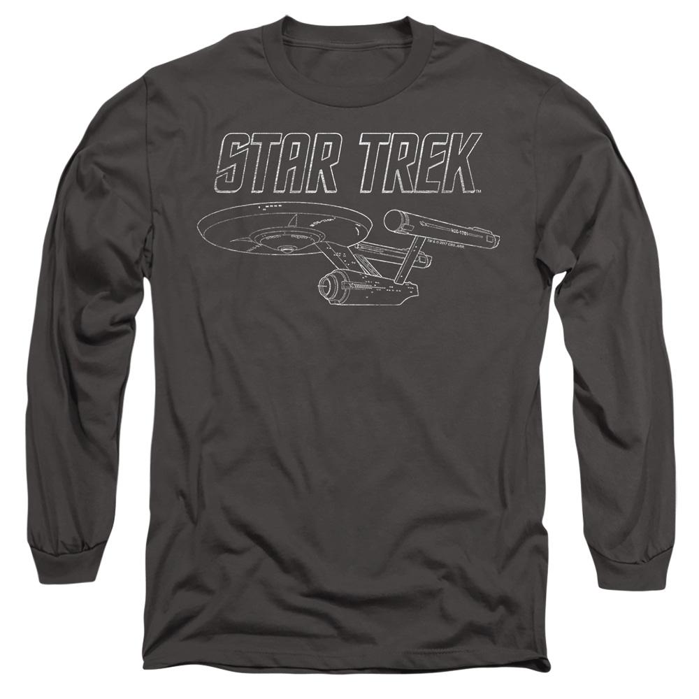 Charcoal - Side - Star Trek Unisex Adult The Original Series Enterprise T-Shirt