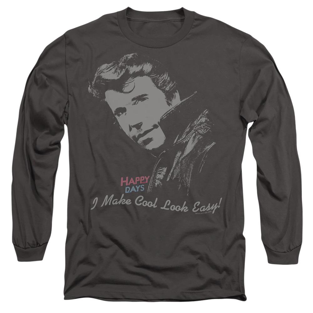 Charcoal - Side - Happy Days Unisex Adult Cool The Fonz T-Shirt