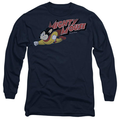 Navy - Side - Mighty Mouse Unisex Adult Mighty Retro T-Shirt