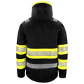 Yellow-Black - Back - Projob Mens Hooded Waterproof Hi-Vis Coat