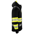 Yellow-Black - Side - Projob Mens Hooded Waterproof Hi-Vis Coat