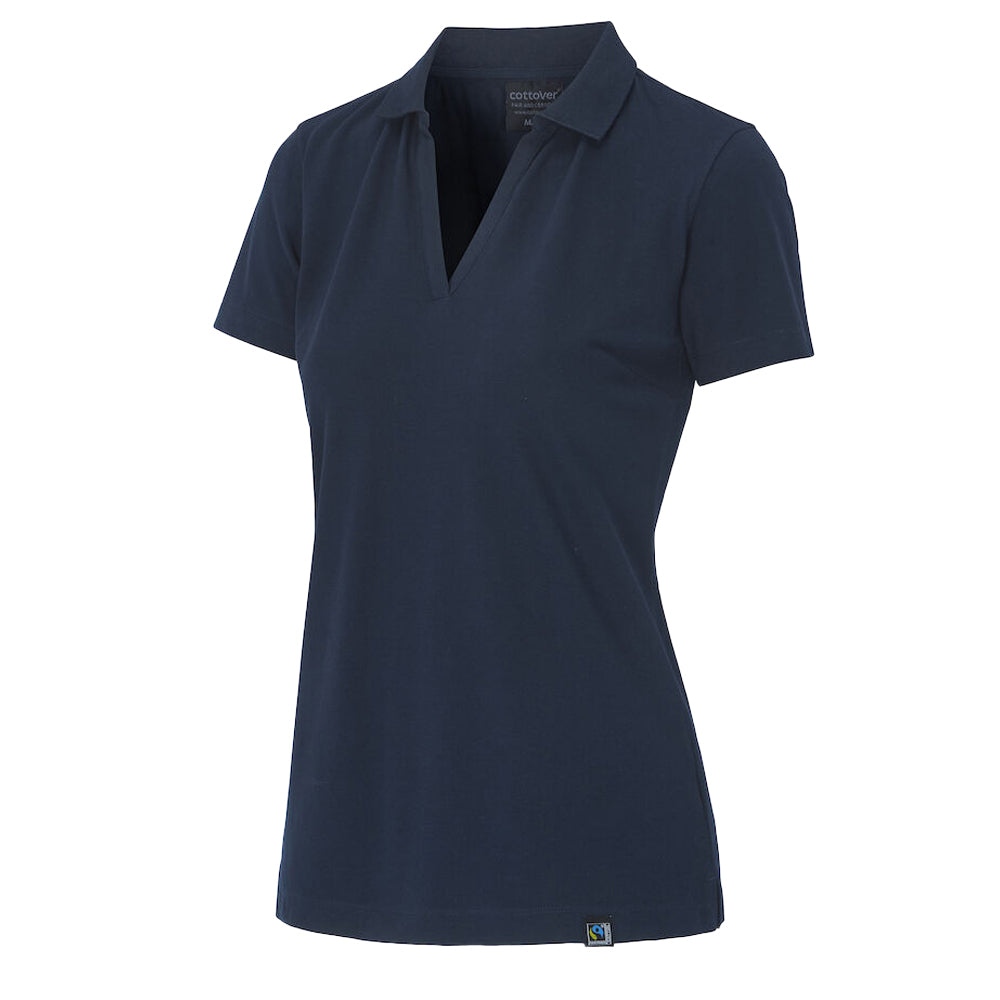 Navy - Side - Cottover Womens-Ladies Pique Stretch Polo Shirt