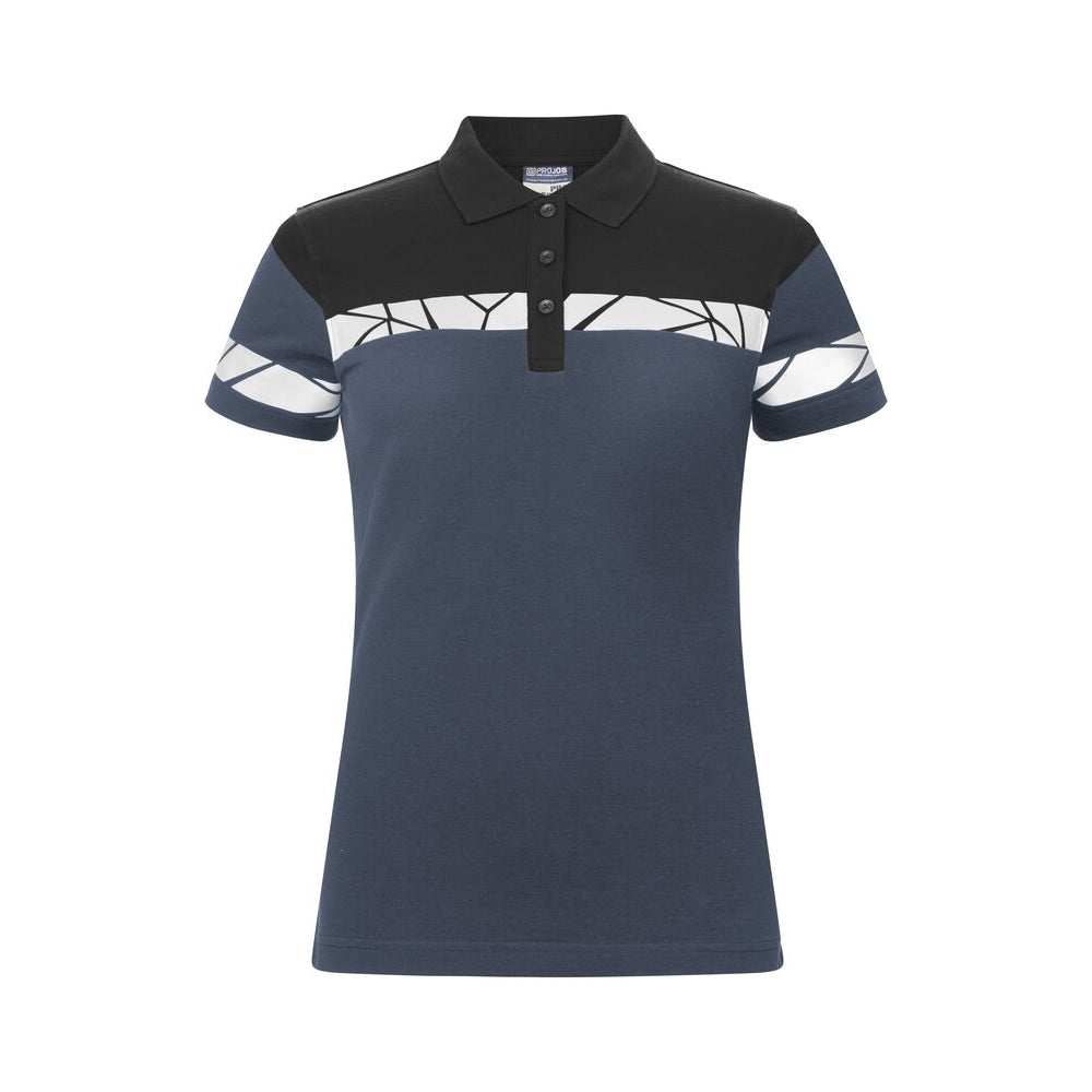 Navy-Black - Front - Projob Womens-Ladies Progression Pique Polo Shirt