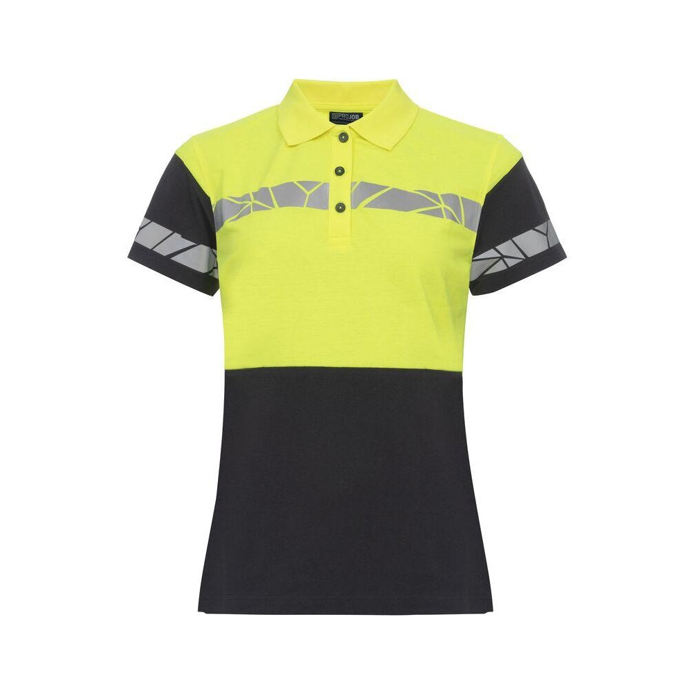 Black-Yellow - Front - Projob Womens-Ladies Progression Pique Polo Shirt
