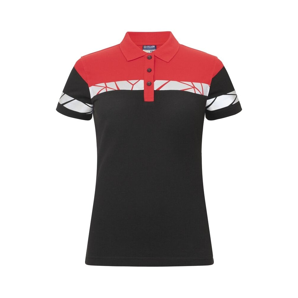 Black-Red - Front - Projob Womens-Ladies Progression Pique Polo Shirt