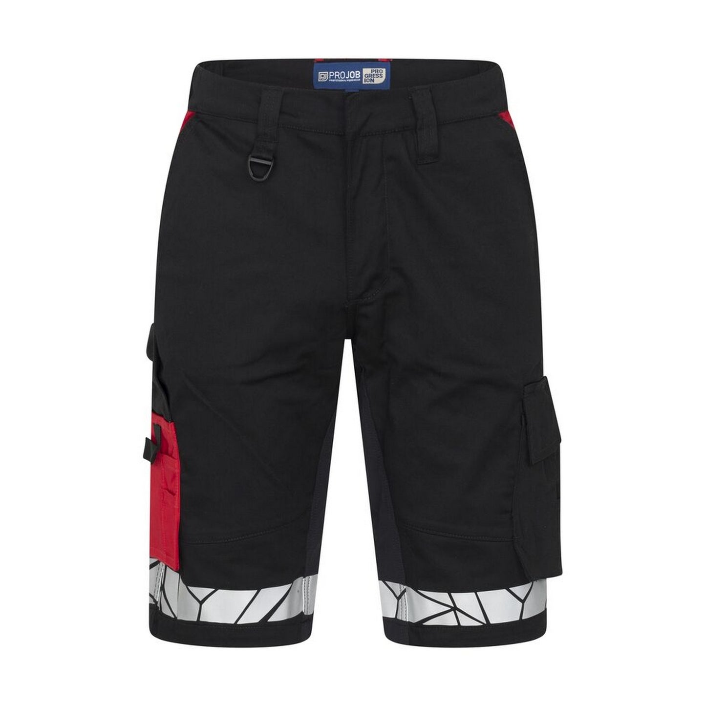 Black-Red - Front - Projob Mens Progression Work Shorts