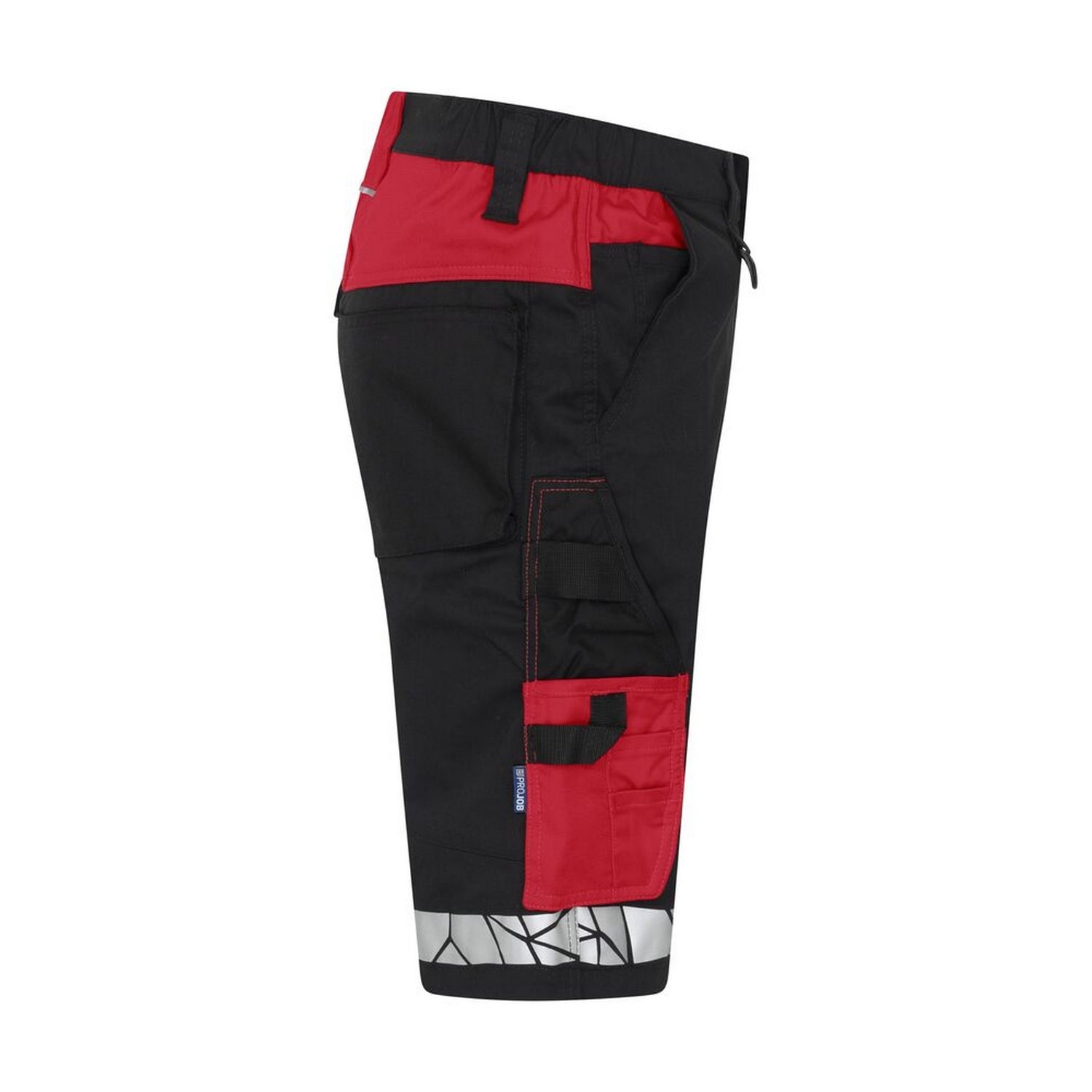 Black-Red - Side - Projob Mens Progression Work Shorts