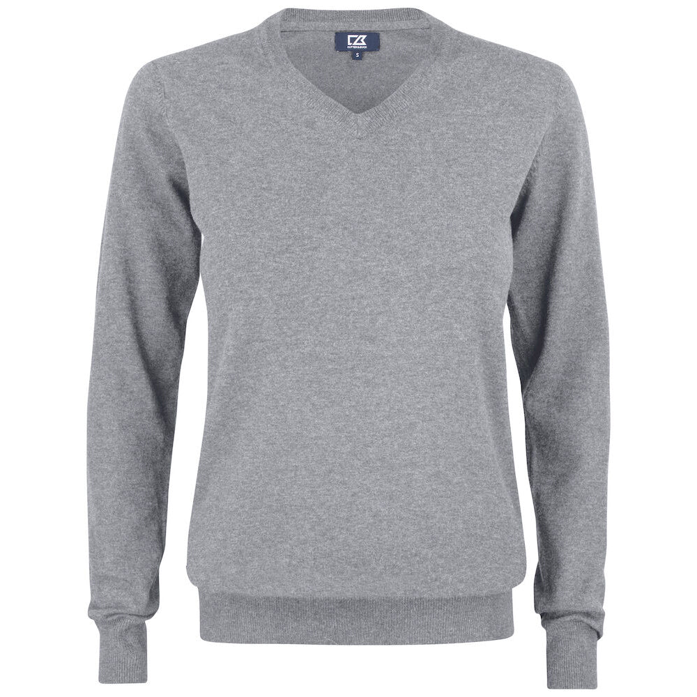 Grey Melange - Front - Cutter & Buck Womens-Ladies Oakville V Neck Sweatshirt