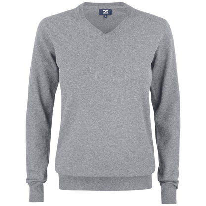 Grey Melange - Front - Cutter & Buck Womens-Ladies Oakville V Neck Sweatshirt