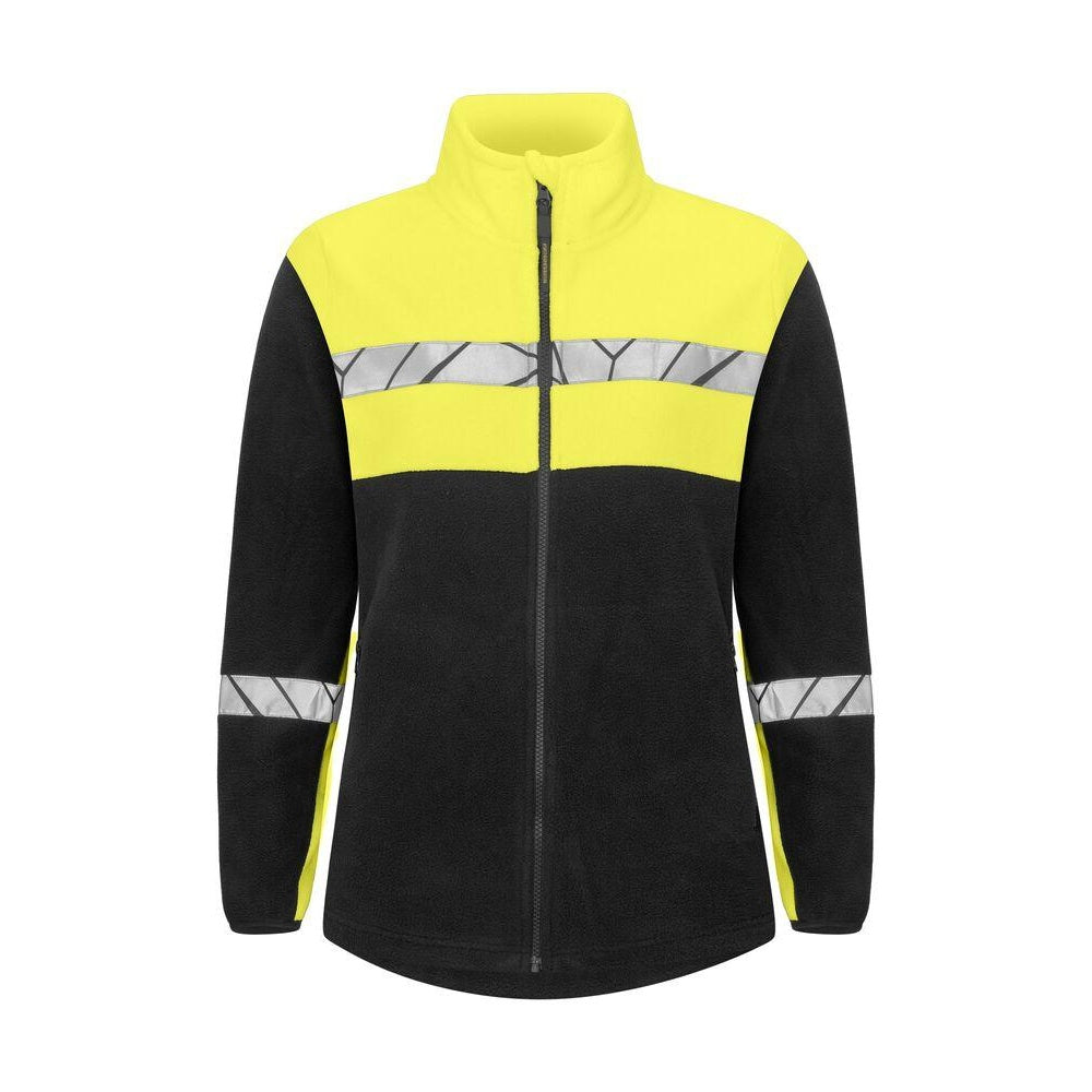 Black-Yellow - Front - Projob Womens-Ladies Progression Full Zip Fleece Jacket