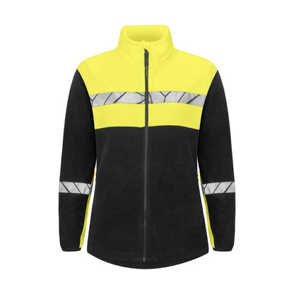 Black-Yellow - Front - Projob Womens-Ladies Progression Full Zip Fleece Jacket