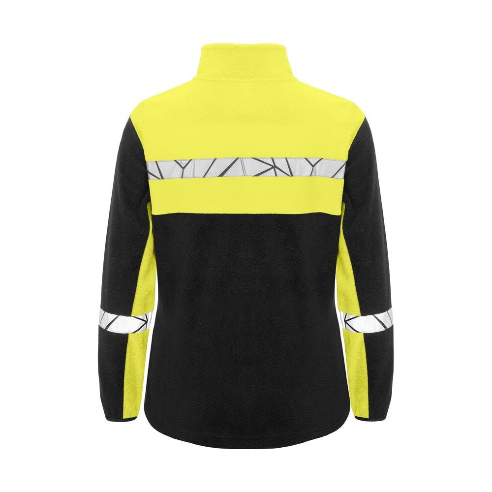 Black-Yellow - Back - Projob Womens-Ladies Progression Full Zip Fleece Jacket