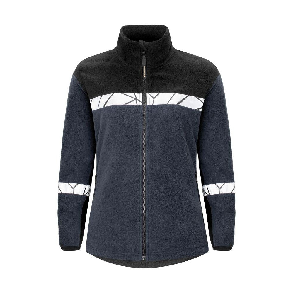 Navy-Black - Front - Projob Womens-Ladies Progression Full Zip Fleece Jacket