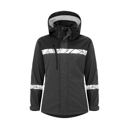 Grey-Black - Front - Projob Womens-Ladies Progression Soft Shell Jacket