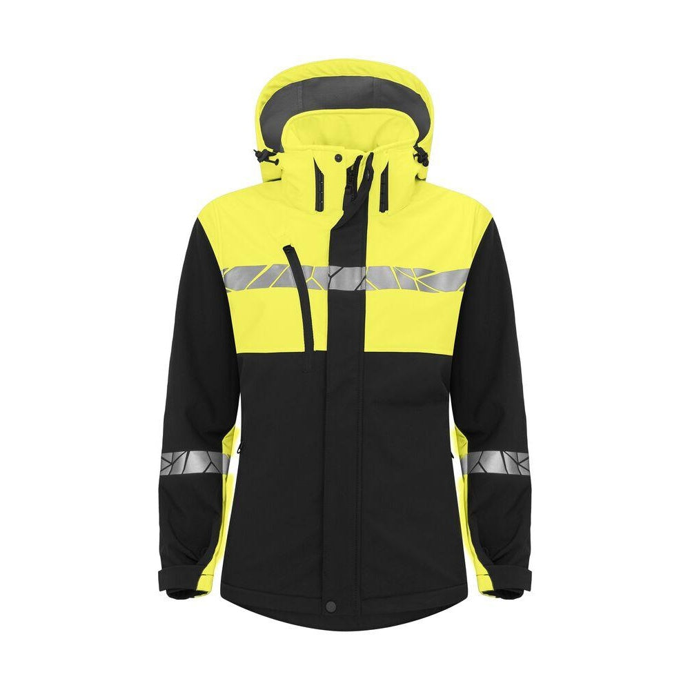 Black-Yellow - Front - Projob Womens-Ladies Progression Soft Shell Jacket