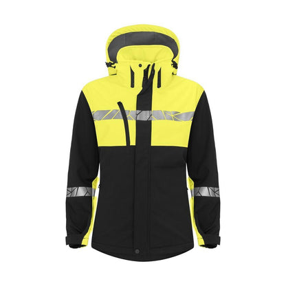 Black-Yellow - Front - Projob Womens-Ladies Progression Soft Shell Jacket