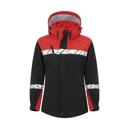 Black-Red - Front - Projob Womens-Ladies Progression Soft Shell Jacket