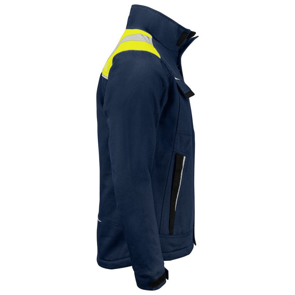 Navy-Yellow - Side - Projob Mens Cotton Padded Jacket
