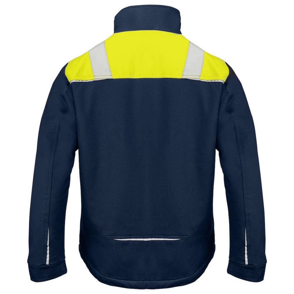 Navy-Yellow - Back - Projob Mens Cotton Padded Jacket