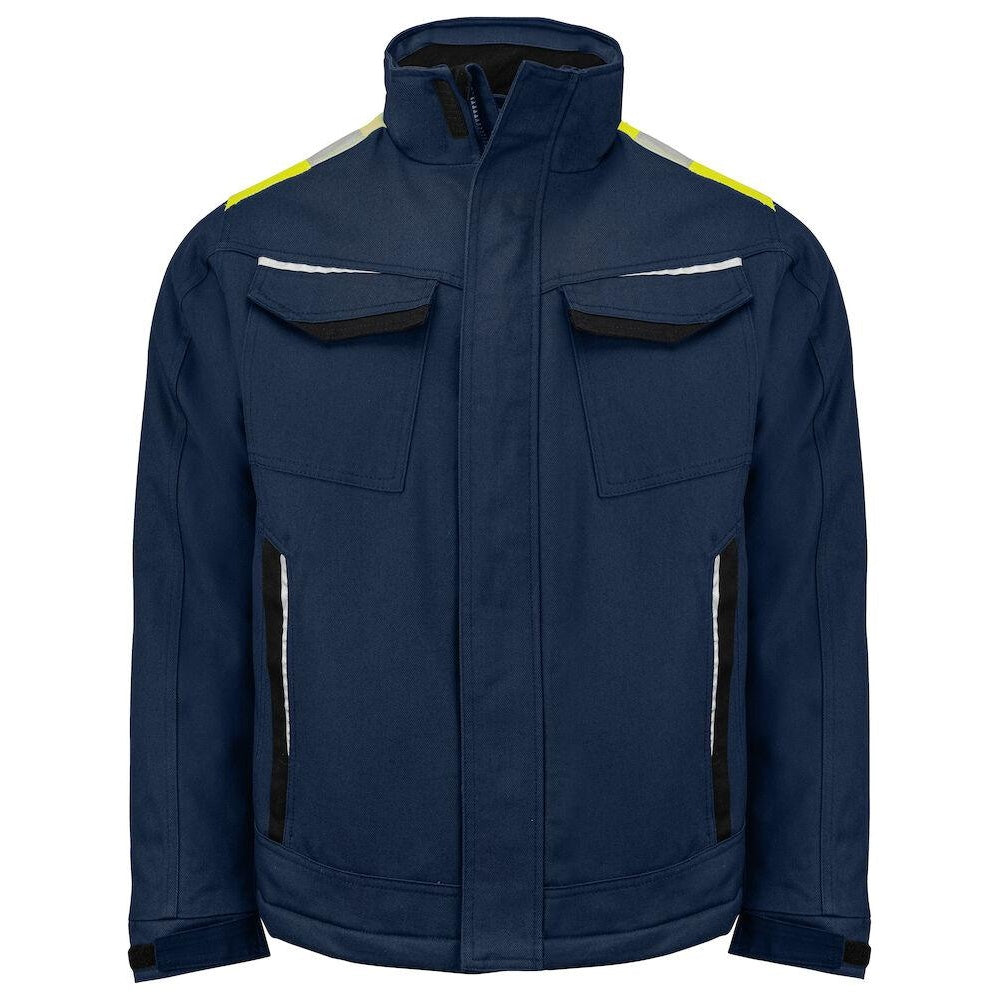 Navy-Yellow - Front - Projob Mens Cotton Padded Jacket